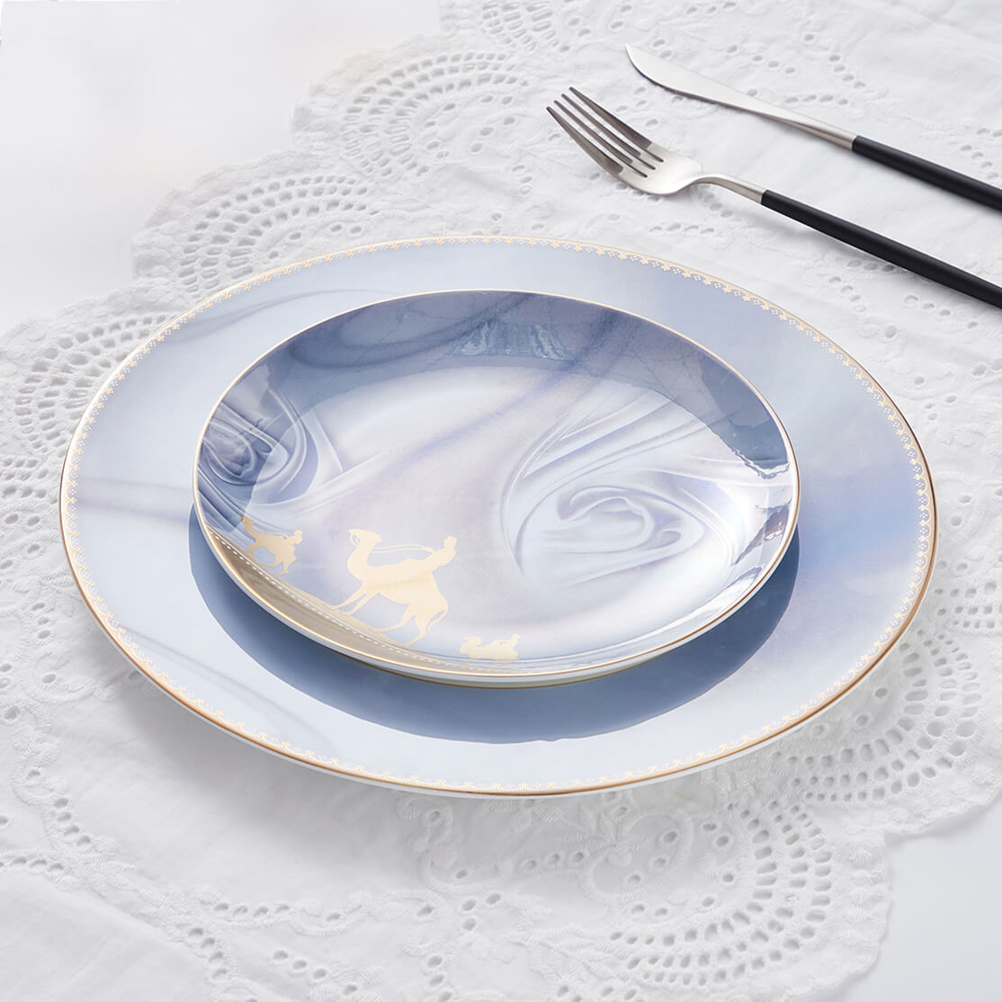 Custom Decal Bone China Dinner Plates - Silk Road
