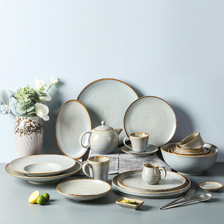 Porcelain Dinnerware For Restaurant - Gray Green Matte Kiln Variation