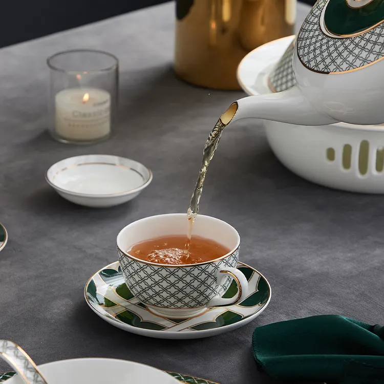 210ml bone china cup and saucer with green decal