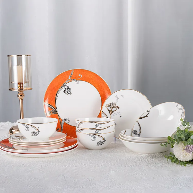 Conjunto de louça de jantar com estampa floral de jardim