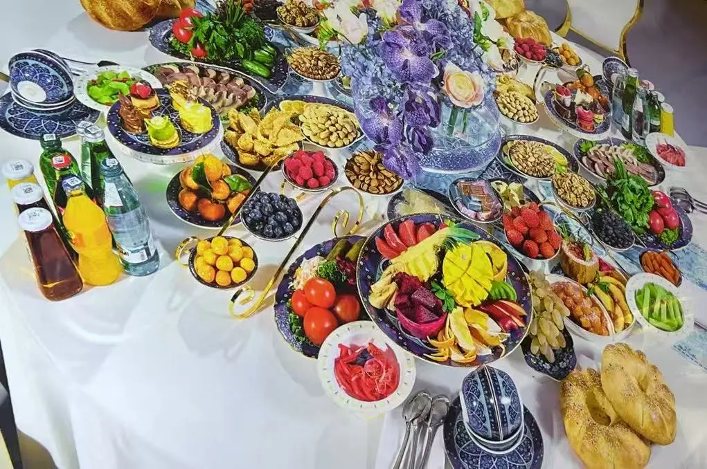 Lavish breakfast buffet at Versal with custom high-temp porcelain tableware for daily restaurant service