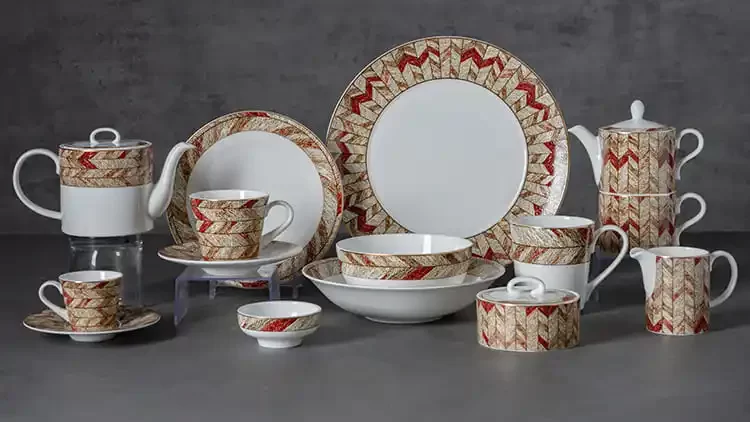 Fine bone china tea set with elegant teapot and matching cups