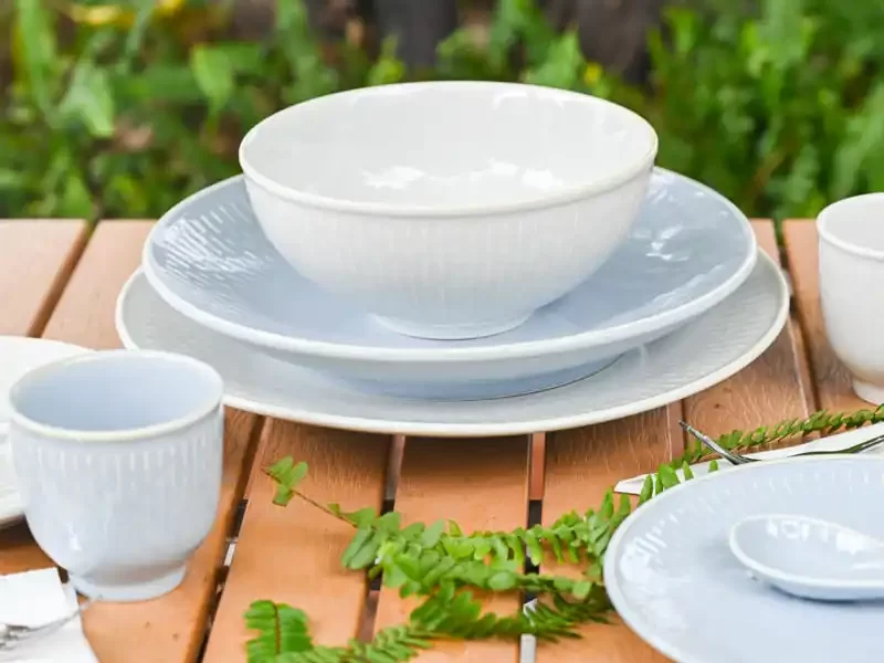Vitrified porcelain plate with a chip-resistant rim for restaurant use